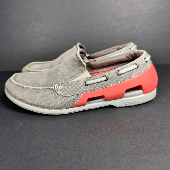Crocs Beach Line Boat Slip On Graphite/Red Loafer Mens Shoes Size 9 - Picture 1 of 9